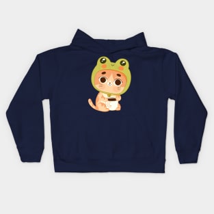 Coffee cat frog Kids Hoodie